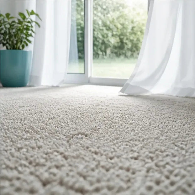 Fresh carpet fibers beside an open window during drying