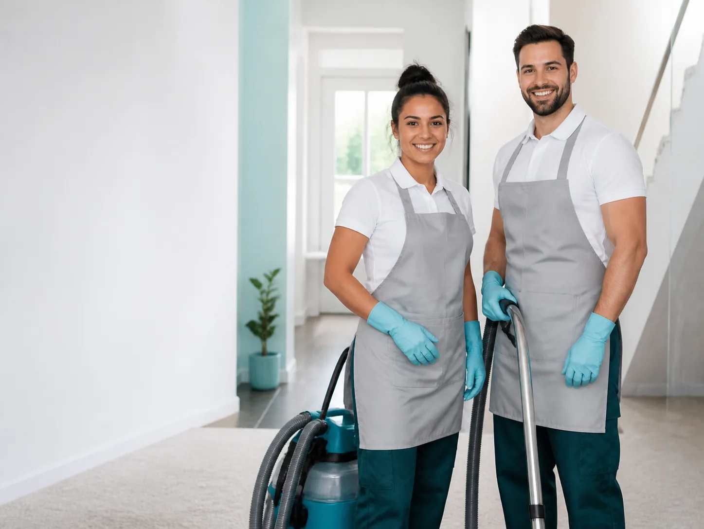 Two FreshWeave carpet-care professionals with extraction equipment